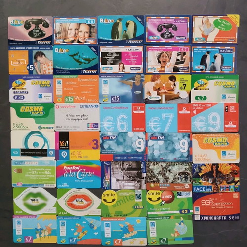 Phone cards used, pack of 39 Greek