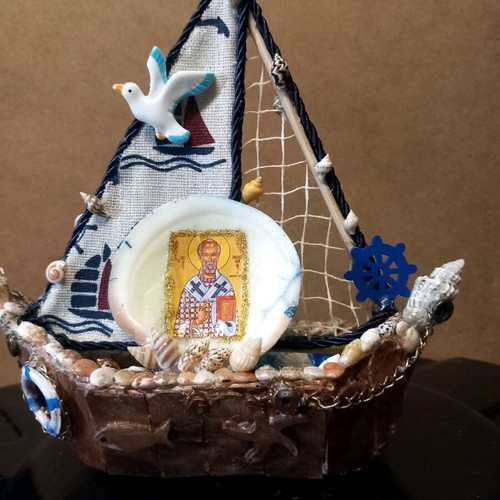 Handmade ship like new with shells and Saint Nicholas icon