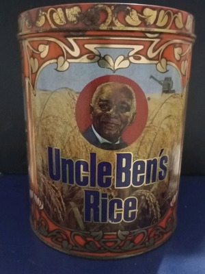 Uncle Bens Rice vintage metal tin used, 1983 anniversary edition