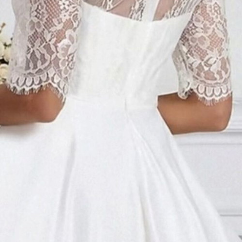 Tea length wedding dress new, A-line silhouette with lace bodice and chiffon skirt