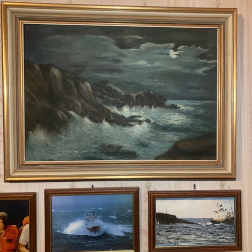 Oil painting like new with stormy sea scene