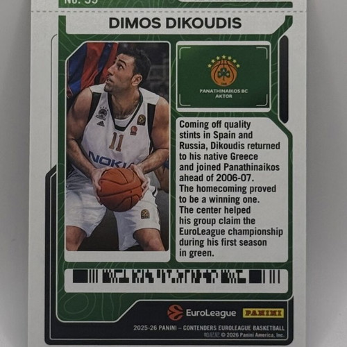 Dimos Dikoudis 2025-26 Panini Contenders EuroLeague card like new