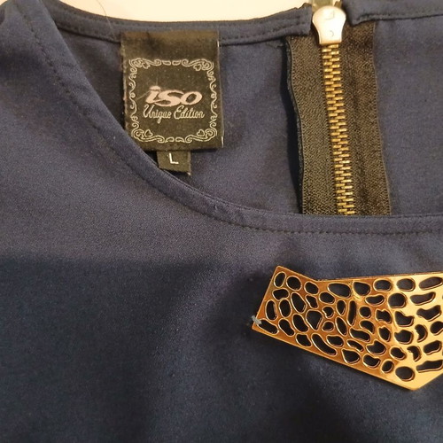 Iso blue blouse with sewn jewelry