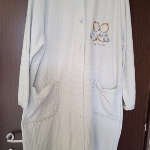 Women's robe used, blue with buttons and pockets