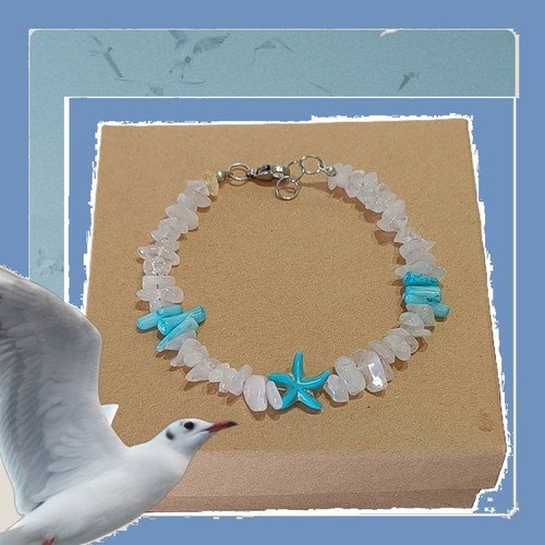 Handmade bracelet with quartz, coral, hematite semi-precious stones new