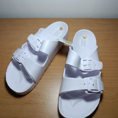 Ocean Addicts women's slippers, white, adjustable straps