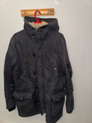Men's parka used gray with fur, size XL