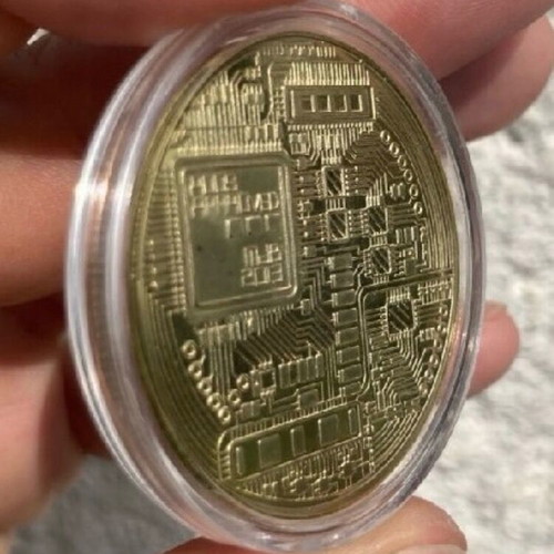 Bitcoin BTC Gold Crypto collectible coin new with frame and stand