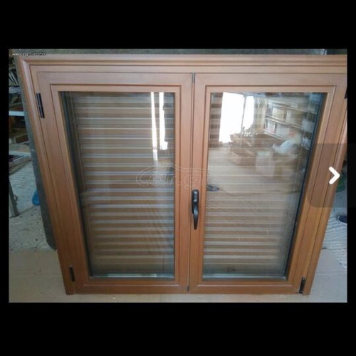 Aluminum Window with Thermal Break, Double Glass, Wood Walnut Color