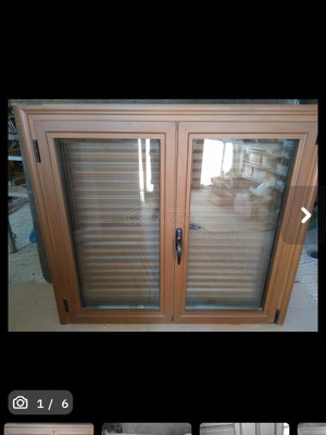 Aluminum Window with Thermal Break, Double Glass, Wood Walnut Color