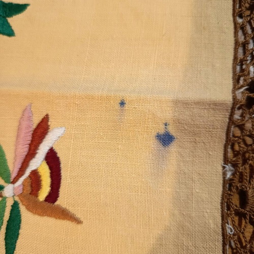 Embroidered table linens used, set of 4, mustard cotton