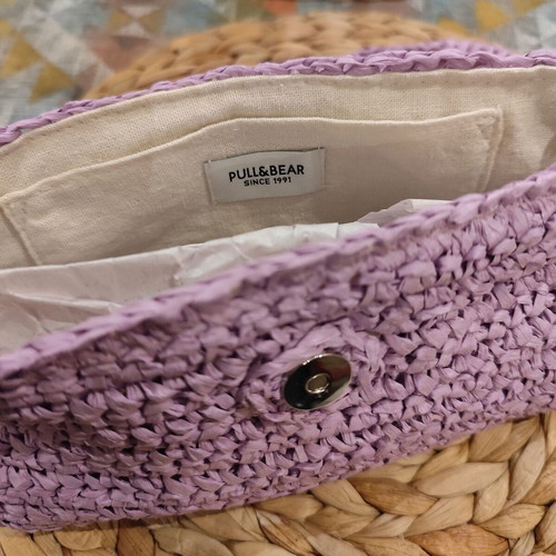 Purple straw shoulder bag