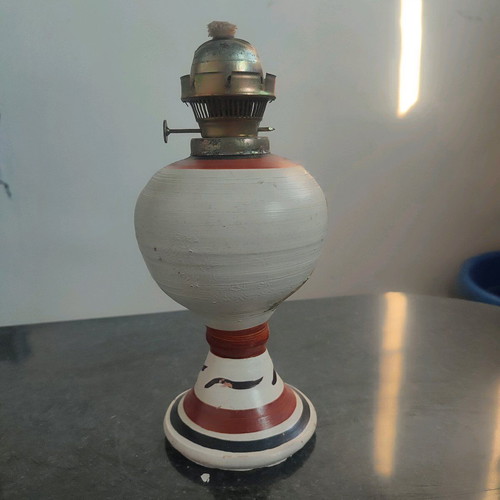 Oil Lamp handmade collectible used, missing top lamp