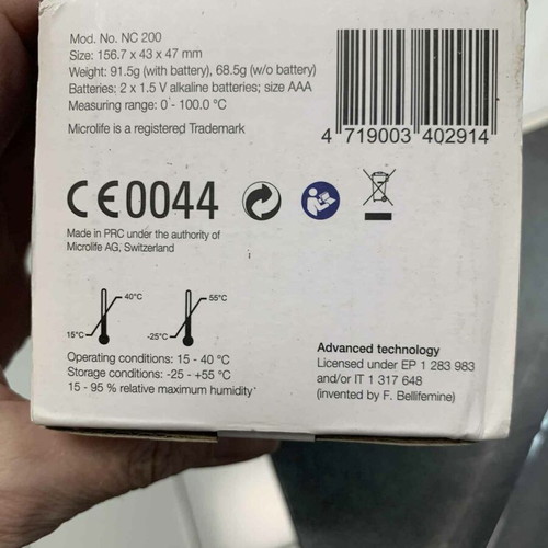 Microlife NC 200 digital non-contact forehead thermometer