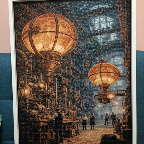 Puzzle 1000 pieces like new with white wooden frame 50x70 cm