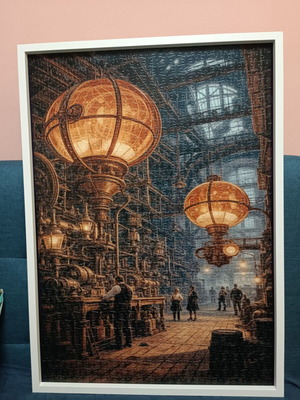 Puzzle 1000 pieces like new with white wooden frame 50x70 cm