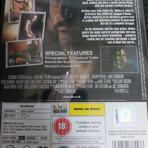 8MM DVD new, action, adventure, thriller with subtitles