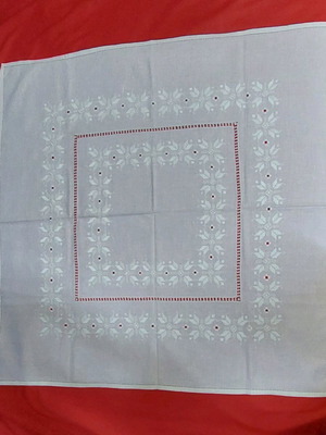 Lefkaritiko embroidered square on white linen 85x85cm new