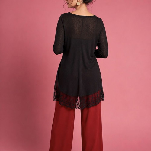 Spiga black wool blouse with lace detail, like new, size L-XL