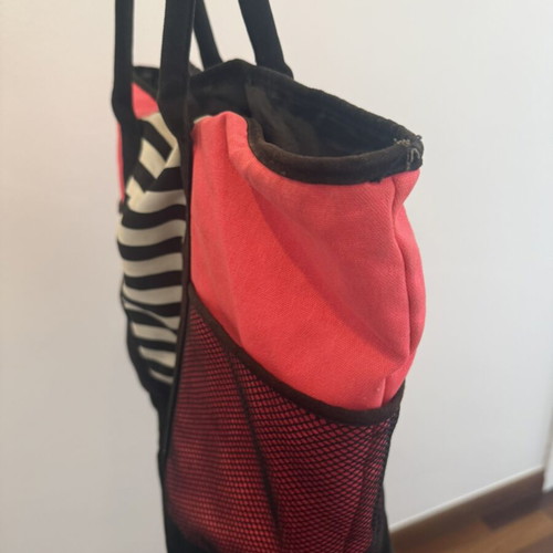 Victoria Secret beach-gym bag used, pink and black striped design