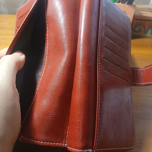 Wallet large, like new, burgundy faux leather with many compartments