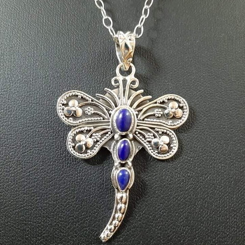 Dragonfly pendant 925 with lapis lazuli new