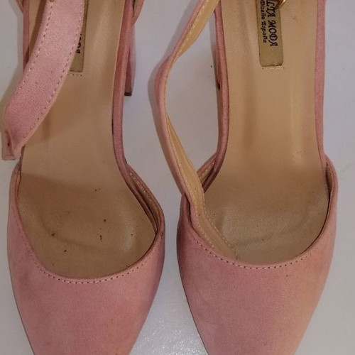 Pink heels used with strap and square heel size 38