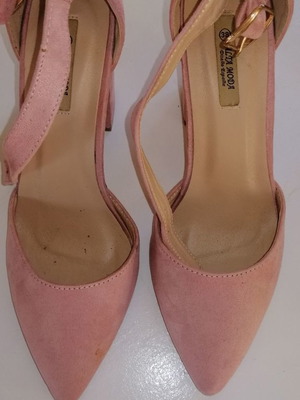 Pink heels used with strap and square heel size 38