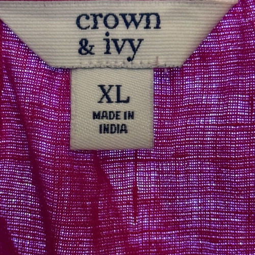 Linen blouse embroidered, new, size large, fuchsia