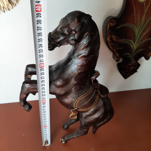 Vintage handmade leather horse used, 1960s decoration