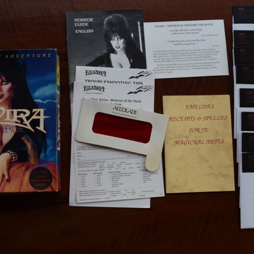 Elvira 1990 PC Big Box μεταχειρισμένο παιχνίδι περιπέτειας, 8x δισκέτες 5.25"