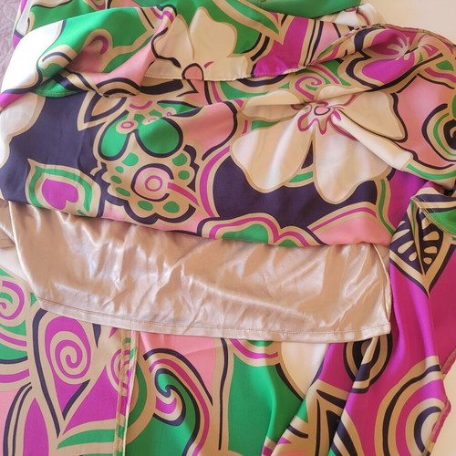 Bariana Colourful Floral Midi Dress with Green Belt Size L 44 like new