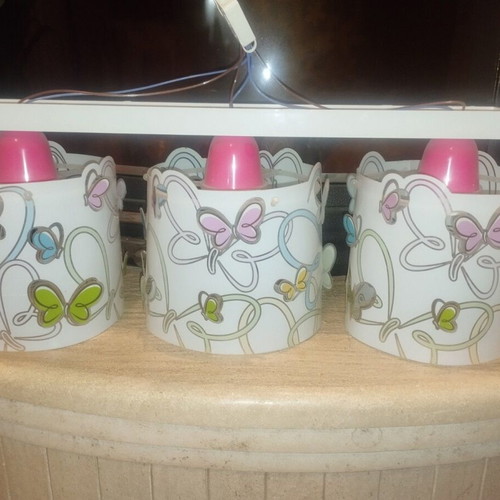 Children's lighting set used, ceiling and table lamps with butterfly design
