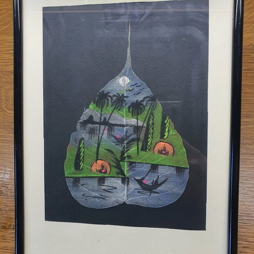 Handmade painted leaf like new, framed