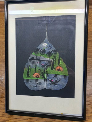 Handmade painted leaf like new, framed