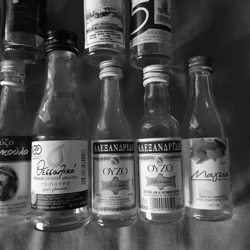 Collectible glass ouzo miniatures used, pack of 12