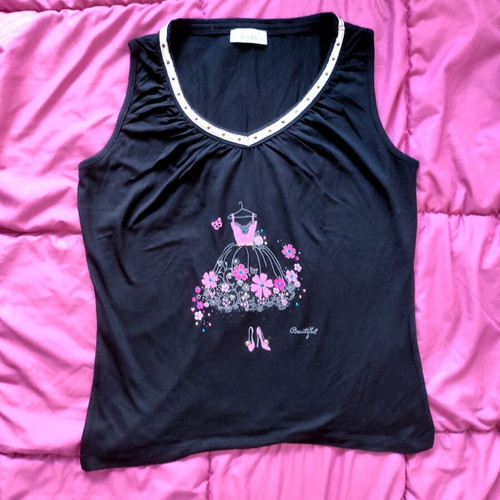 Albertini sleeveless tank top like new with princesscore print and diamantes