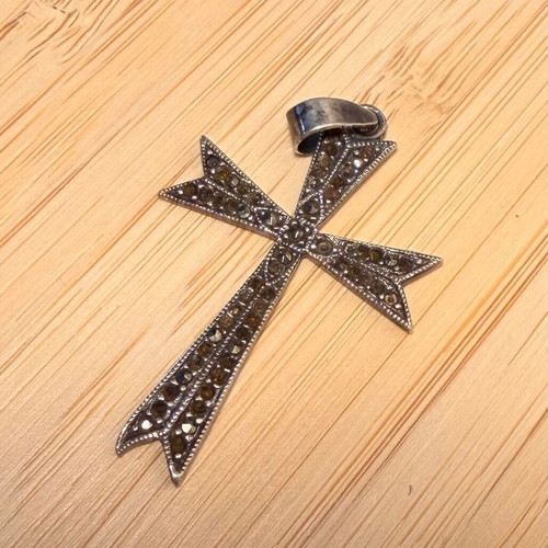 Silver Christian Cross 925 used, missing some diamonds