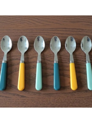 Vintage set of 6 dessert spoons used, stainless steel handles