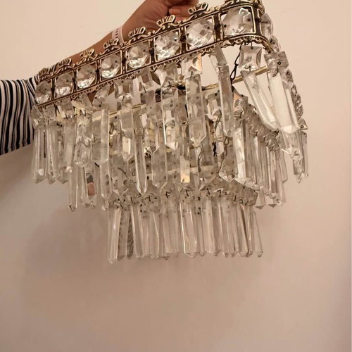 Brass chandelier with crystals like new, square design