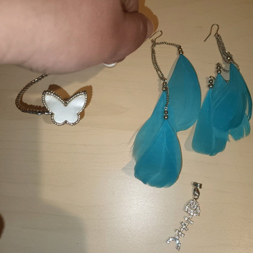 Bijoux set like new with fishbone pendant, earrings and bracelet