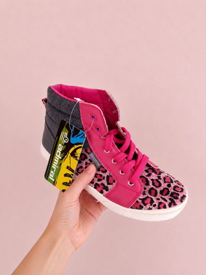 Admiral fuchsia athletic sneakers with leopard print, size 37