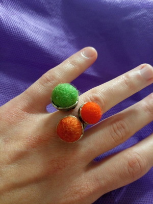 Handmade ethnic ring with colorful woolen balls, new