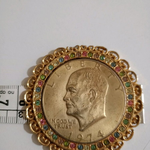 Eisenhower decorative gold-plated medal used, galvanized, vintage jewelry