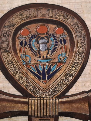 Hand-painted papyrus new with Ankh life cross