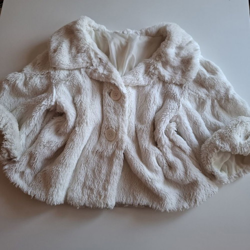 White fluffy coat with 3/4 sleeve, used, size L