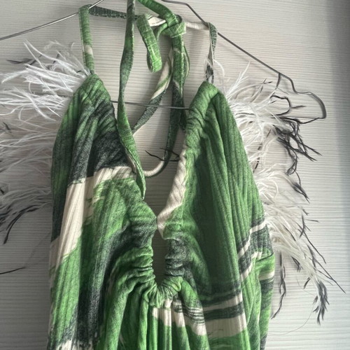 MilkWhite long dress like new, straight cut, white and green