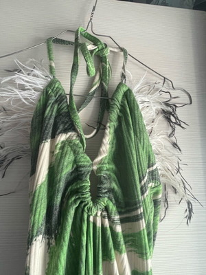 MilkWhite long dress like new, straight cut, white and green