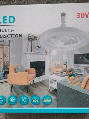 Ceiling fan with built-in E27 30W light, new