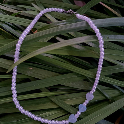 Handmade necklace with artificial pearls new, white and turquoise
